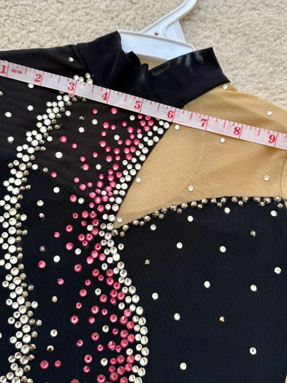 New Black with pink trim Crystal Figure Skating Dress Girls Size 6